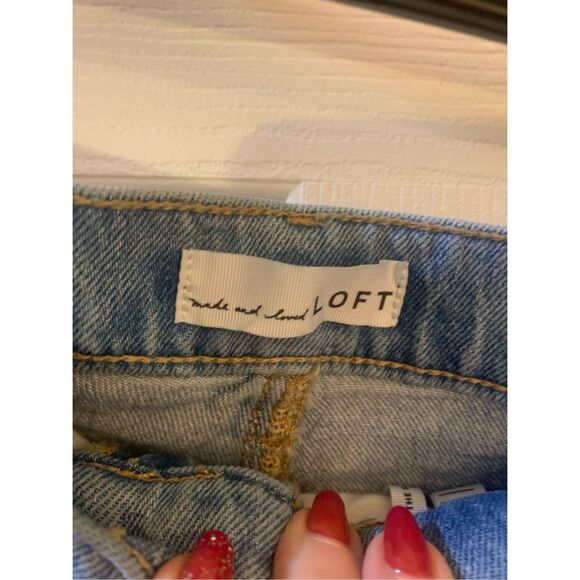 LOFT JEANS STRAIGHT DISTRESSED ANKLE LIGHT WASH HIGH WAIST SZ 12 - Picture 7 of 14